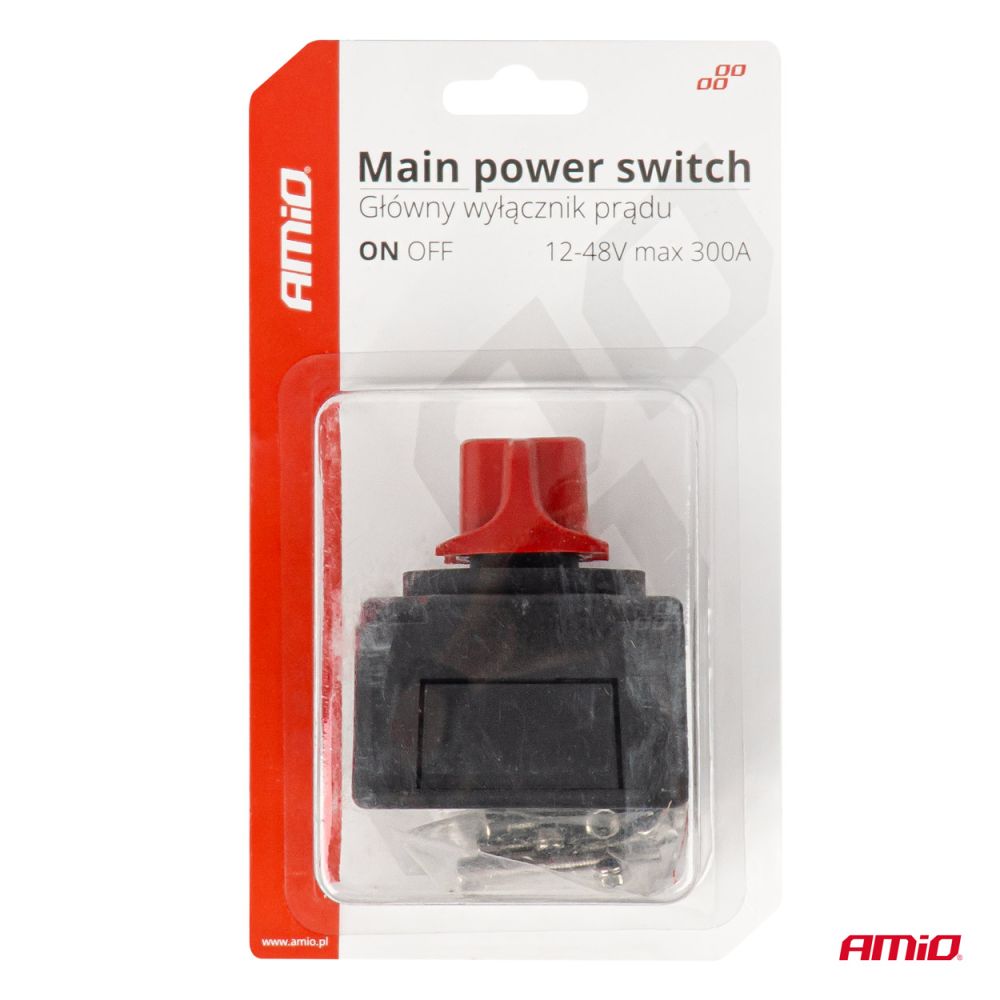 Amio - ΔΙΑΚΟΠΤΗΣ POWER-OFF ΜΠΑΤΑΡΙΑΣ ΣΕ ΒΑΣΗ 12-48V 300A ΜΑΥΡΟ/ΚΟΚΚΙΝΟ - 1 Τεμ. (03838/AM)
