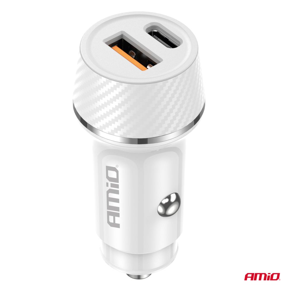 Amio - ΦΟΡΤΙΣΤΗΣ ΑΝΑΠΤΗΡΑ 12/24V ΜΕ 2 ΘΥΡΕΣ USB-C+USB 20W 5V/3AQC ΤΑΧΕΙΑΣ ΦΟΡΤΙΣΗΣ ΛΕΥΚΟΣ - 1 Τεμ. (03878/AM)