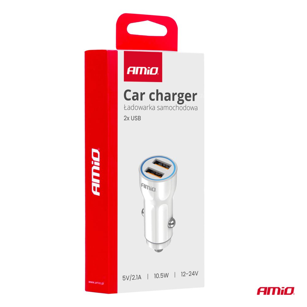 Amio - ΦΟΡΤΙΣΤΗΣ ΑΝΑΠΤΗΡΑ 12/24V ΜΕ 2 ΘΥΡΕΣ 2xUSB 10.5W 5V/2.1A ΛΕΥΚΟΣ - 1 Τεμ. (03879/AM)