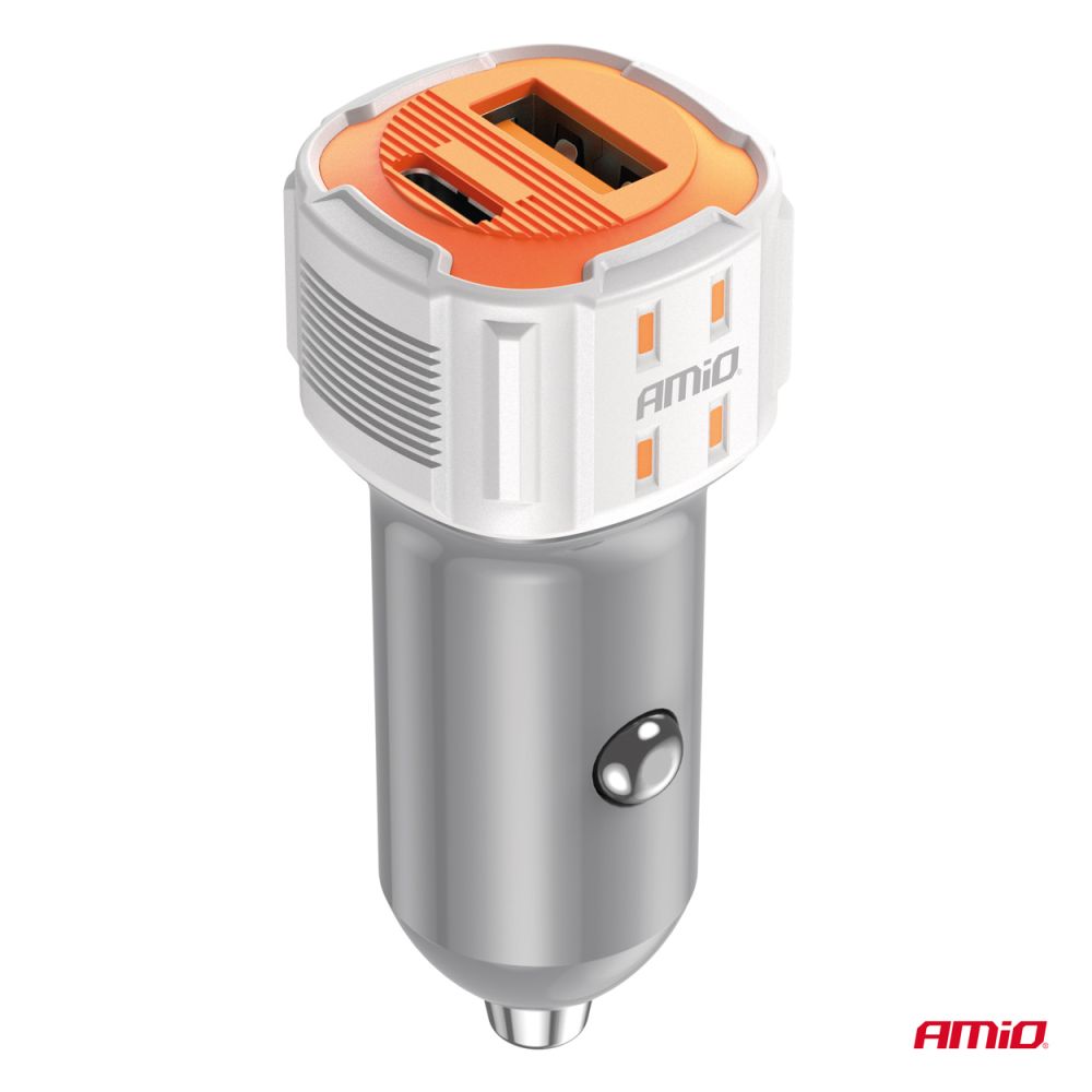Amio - ΦΟΡΤΙΣΤΗΣ ΑΝΑΠΤΗΡΑ 12/24V ΜΕ 2 ΘΥΡΕΣ USB-C+USB 20W 5V/3AQC ΤΑΧΕΙΑΣ ΦΟΡΤΙΣΗΣ ΛΕΥΚΟΣ - 1 Τεμ. (03882/AM)
