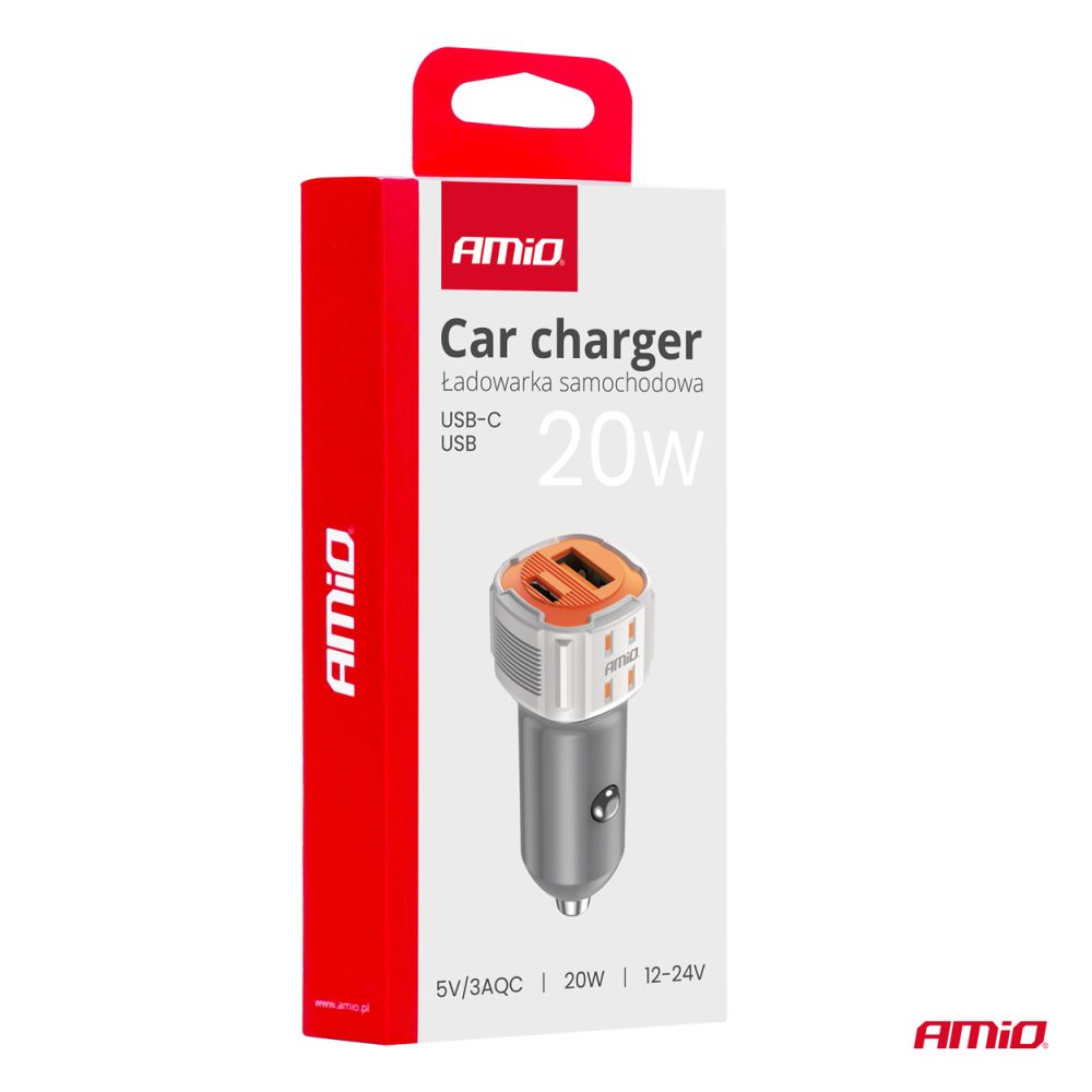 Amio - ΦΟΡΤΙΣΤΗΣ ΑΝΑΠΤΗΡΑ 12/24V ΜΕ 2 ΘΥΡΕΣ USB-C+USB 20W 5V/3AQC ΤΑΧΕΙΑΣ ΦΟΡΤΙΣΗΣ ΛΕΥΚΟΣ - 1 Τεμ. (03882/AM)