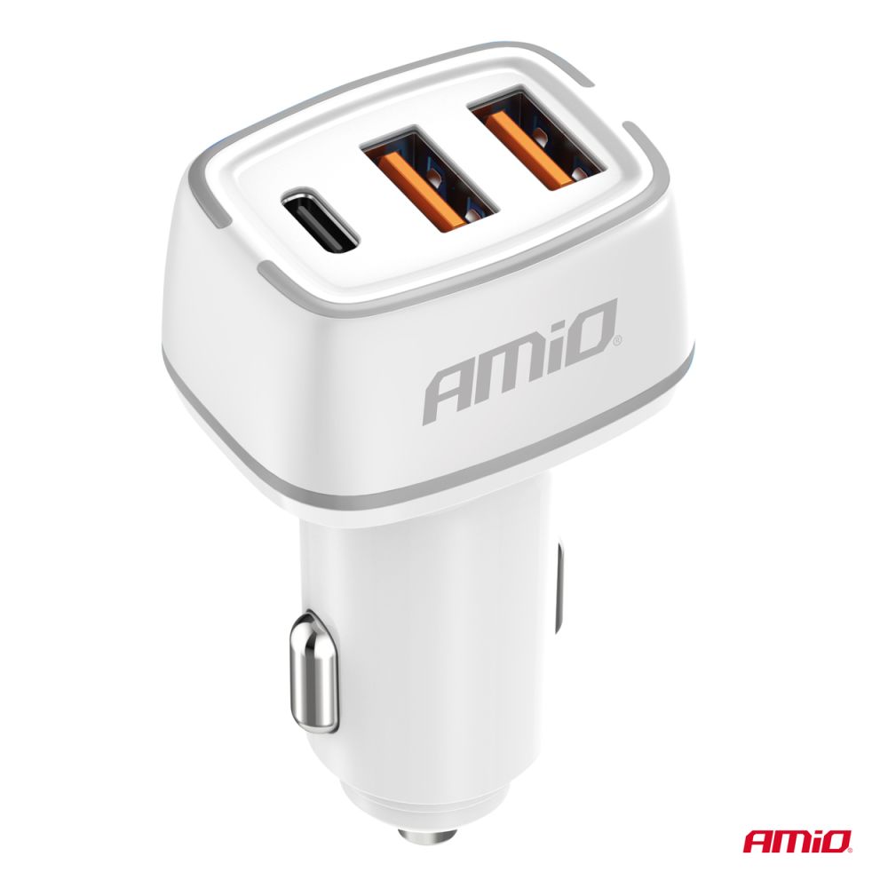 Amio - ΦΟΡΤΙΣΤΗΣ ΑΝΑΠΤΗΡΑ 12/24V ΜΕ 3 ΘΥΡΕΣ USB-C+2xUSB 32W 5V/3AQC ΤΑΧΕΙΑΣ ΦΟΡΤΙΣΗΣ ΛΕΥΚΟΣ - 1 ΤΕΜ. (03890/AM)