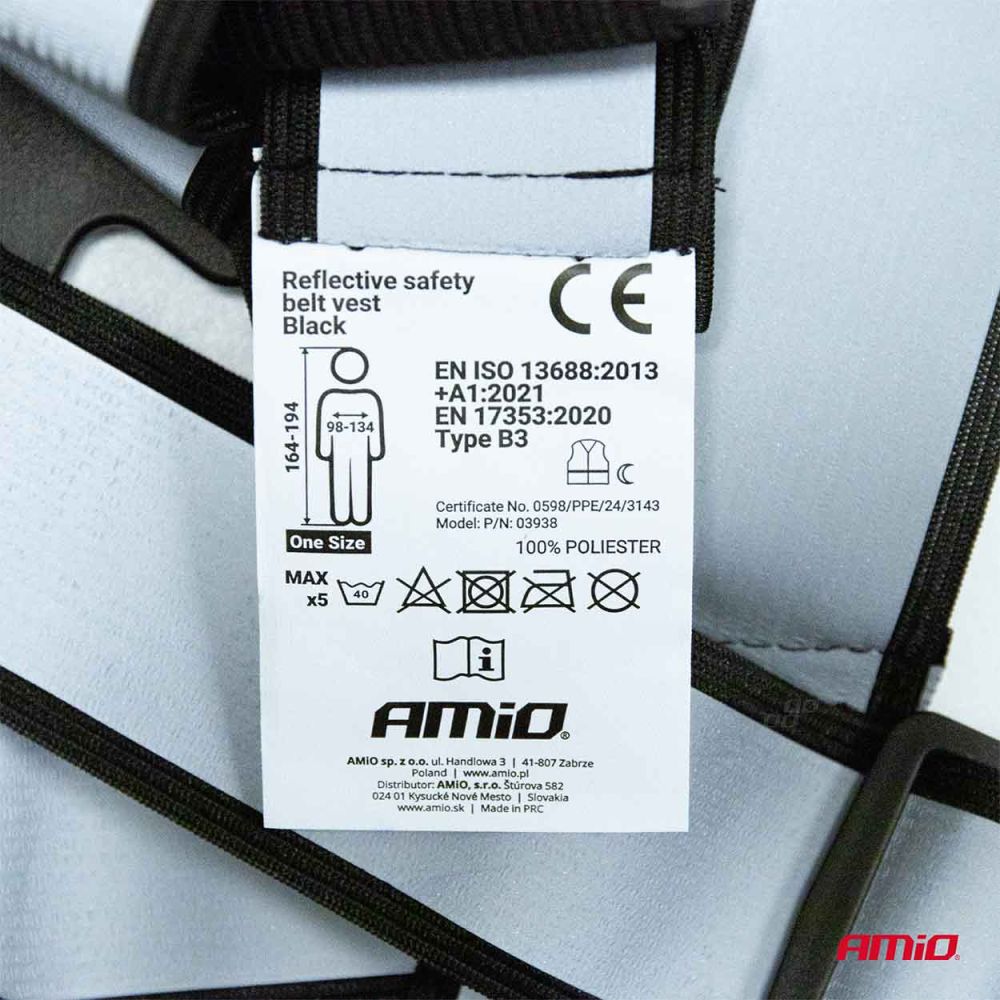 Amio - ΖΩΝΗ ΑΣΦΑΛΕΙΑΣ ΑΝΑΚΛΑΣΤΙΚΗ ΜΕ ΧΙΑΣΤΙ ΤΙΡΑΝΤΕΣ ΜΑΥΡΟ (ΦΩΣΦΟΡΙΖΕ/ΠΟΛΥΕΣΤΕΡΙΚΟ) - 1 ΤΕΜ. (03938/AM)