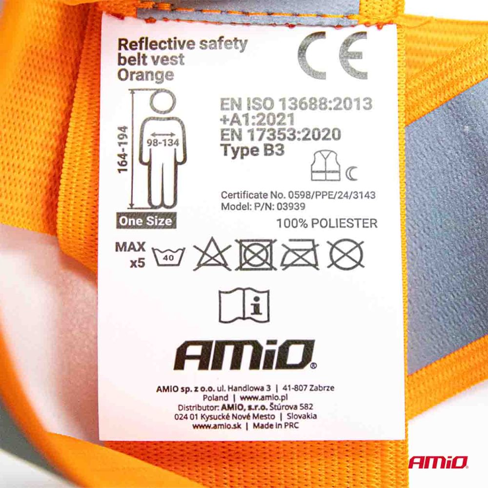 Amio - ΖΩΝΗ ΑΣΦΑΛΕΙΑΣ ΑΝΑΚΛΑΣΤΙΚΗ ΜΕ ΧΙΑΣΤΙ ΤΙΡΑΝΤΕΣ ΠΟΡΤΟΚΑΛΙ (ΦΩΣΦΟΡΙΖΕ/ΠΟΛΥΕΣΤΕΡΙΚΟ) - 1 ΤΕΜ. (03939/AM)