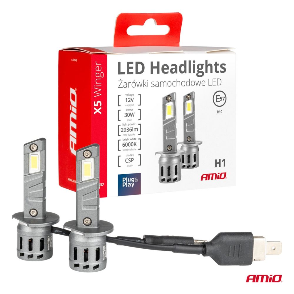 Amio - Λάμπες LED Αυτοκινήτου X5 WINGER H1 6000K 30W CANBUS 2936LM - 2 Τεμ. (03943/AM)