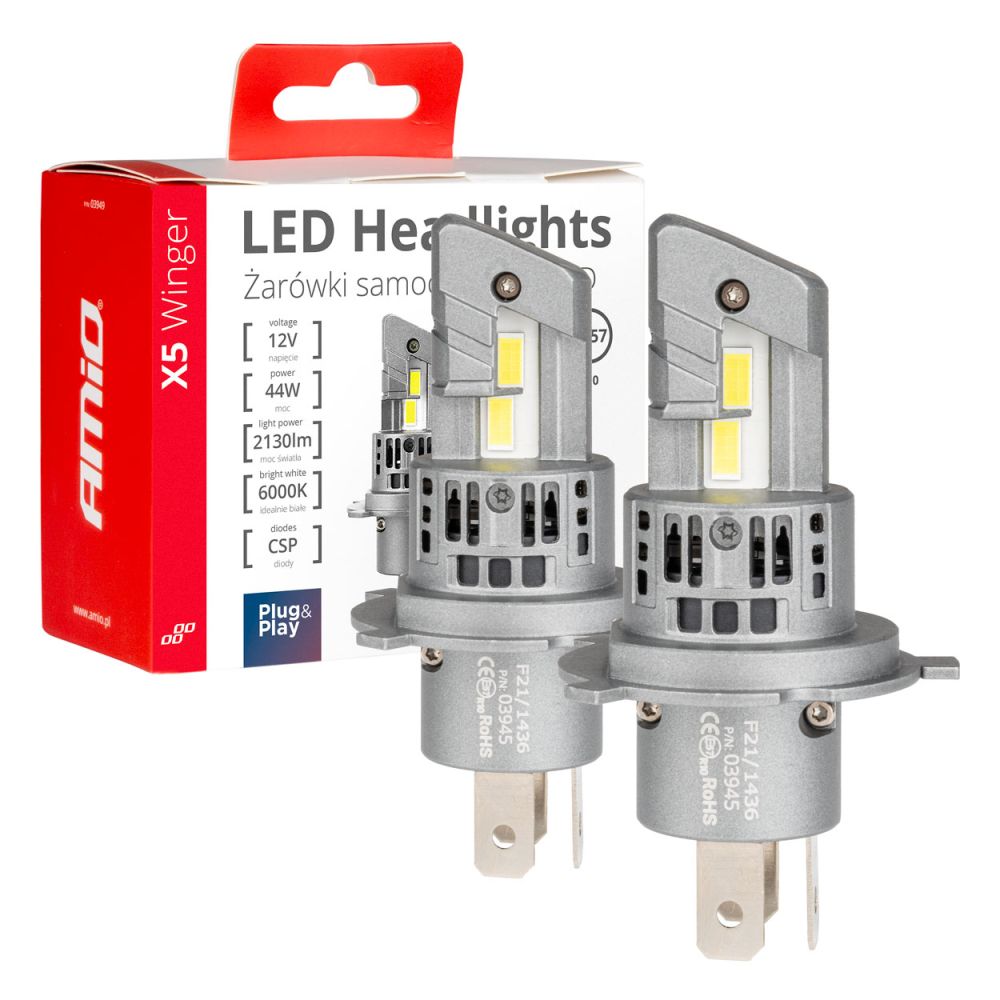 Amio - H4 12V 50W 6.000K 4200LM CSP LED CAN-BUS SERIES X5 WINGER 2ΤΕΜ. (03945/AM)