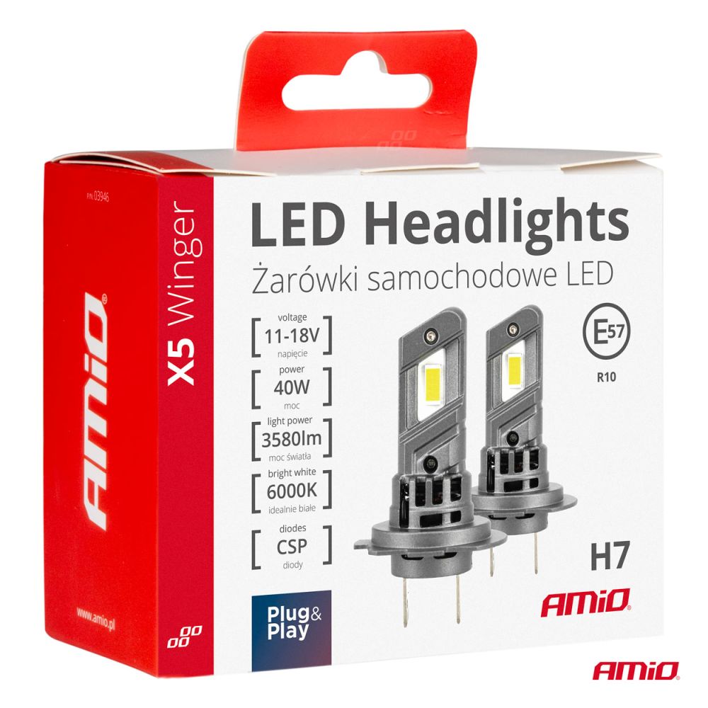 Amio - H7 12V 50W 6.000K 4200LM CSP LED CAN-BUS SERIES X5 WINGER 2ΤΕΜ. (03946/AM)
