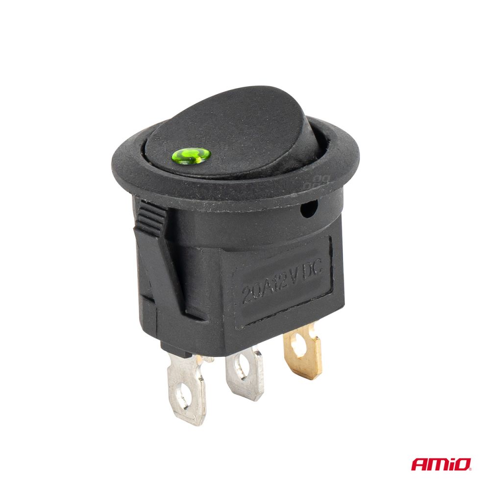 Amio - ΔΙΑΚΟΠΤΗΣ 12V ON/OFF ΣΤΡΟΓΓΥΛΟΣ ΜΕ 3 ΕΠΑΦΕΣ ΠΡΑΣΙΝΟΣ LED - 1 τεμ. (03964/AM)