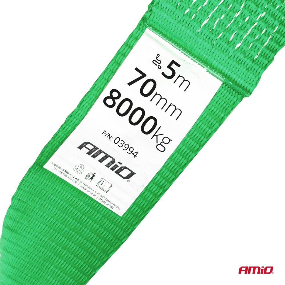 Amio - ΙΜΑΝΤΑΣ ΡΥΜΟΥΛΚΗΣΗΣ TOW ROPE H+U ΠΡΑΣΙΝΟ 75mm 8000KG 5m - 1 τεμ. (03994/AM)