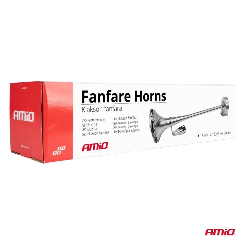 Amio - ΚΟΡΝΑ ΠΝΕΥΜΑΤΙΚΗ ΜΟΝΗ 12/24V 115dB HIGH TONE ΜΗΚΟΣ:520mm ΧΡΩΜΙΟ - 1 ΤΕΜ. (04077/AM)
