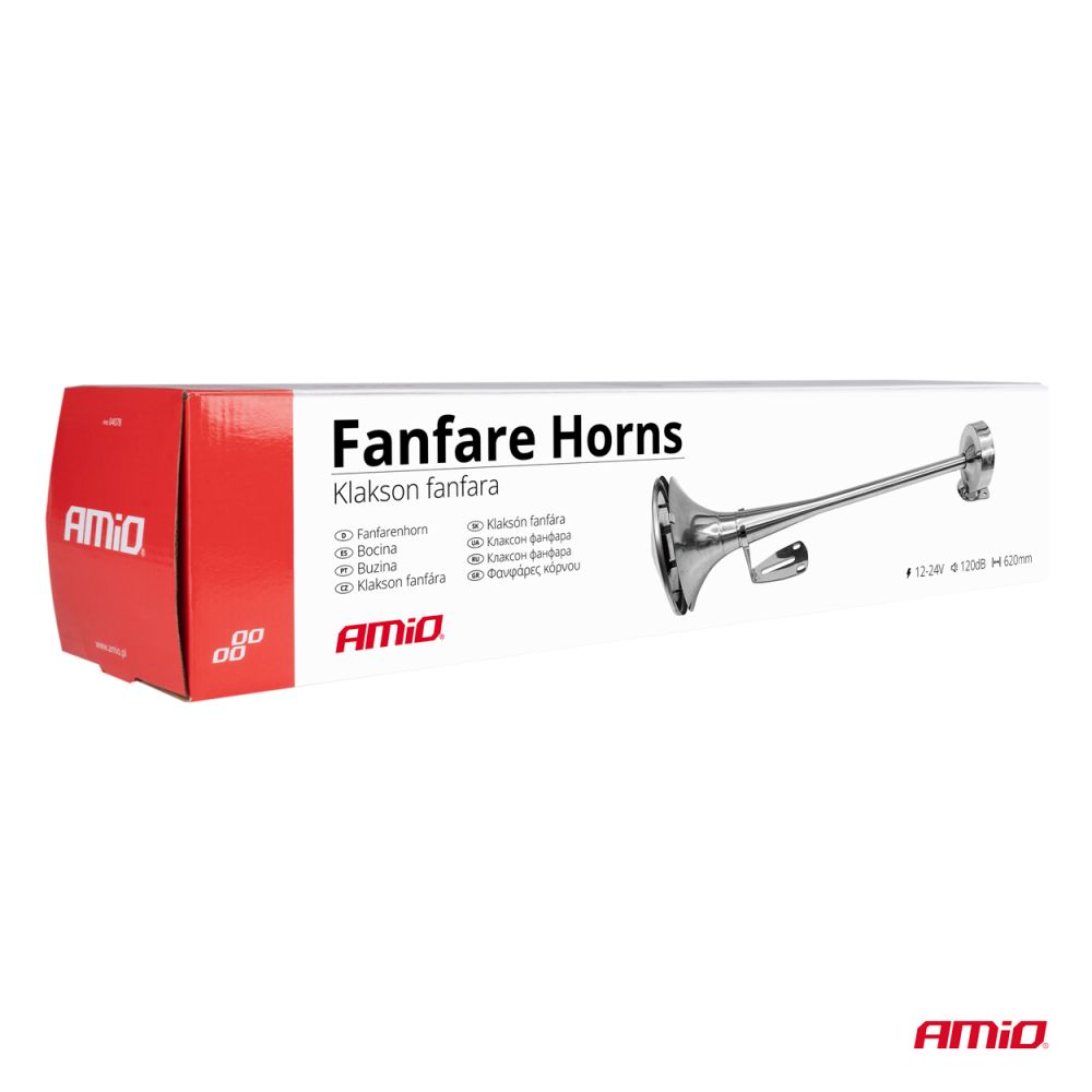 Amio - ΚΟΡΝΑ ΠΝΕΥΜΑΤΙΚΗ ΜΟΝΗ 12/24V 115dB LOW TONE ΜΗΚΟΣ:620mm ΧΡΩΜΙΟ - 1 ΤΕΜ. (04078/AM)