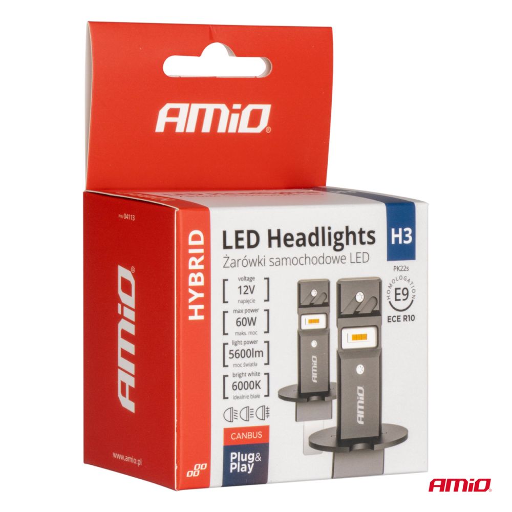 Amio - ΛΑΜΠΕΣ LED H3 12V 60W 6.000K 5.600lm +400% LED CAN-BUS HYBRID SERIES - 2 ΤΕΜ. (04113/AM)
