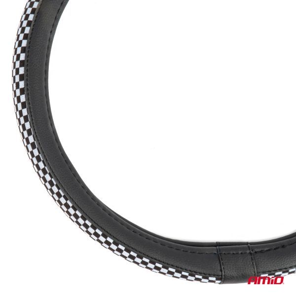 ΚΑΛΥΜΜΑ ΤΙΜΟΝΙΟΥ SWC-60 (M) 37>39cm ΜΑΥΡΟ ΜΕ ΣΧΕΔΙΟ ΑΣΠΡΟΜΑΥΡΗ ΣΚΑΚΙΕΡΑ AMIO - 1 ΤΕΜ.