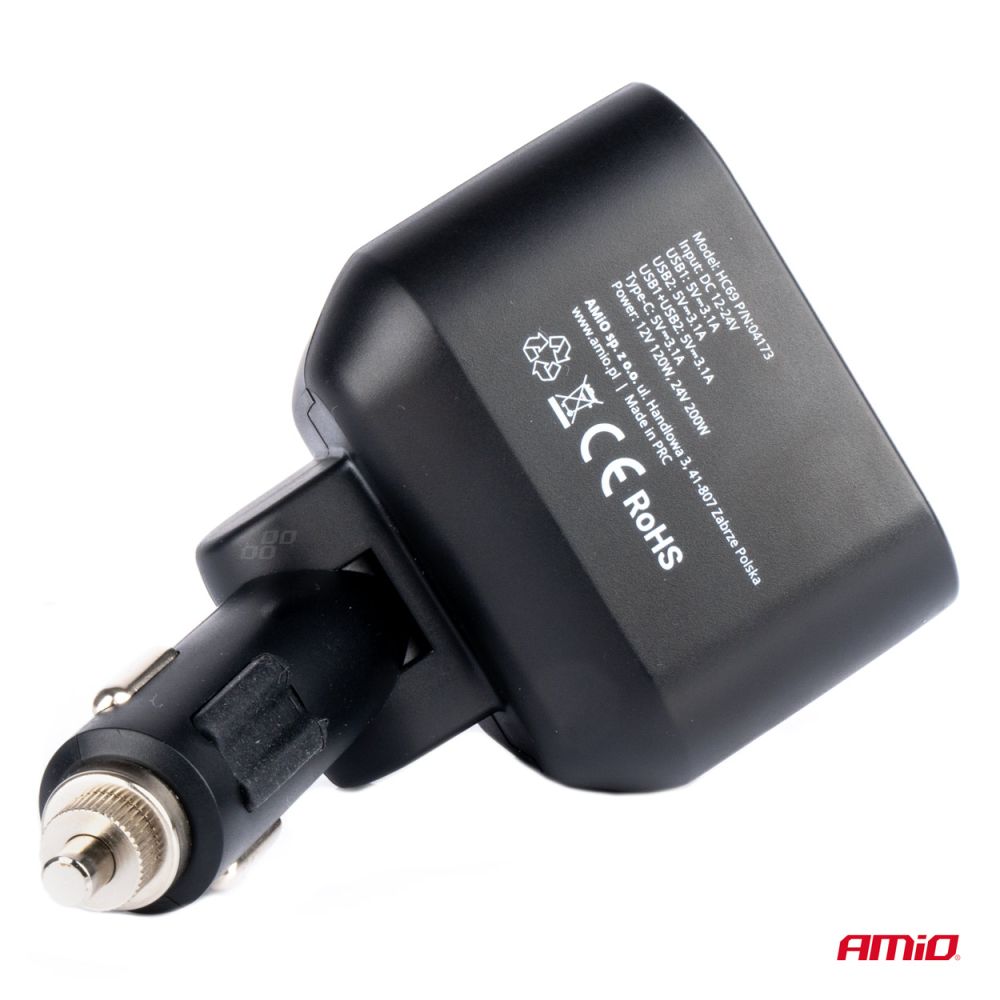 Amio - ΑΝΤΑΠΤΟΡΑΣ ΑΝΑΠΤΗΡΑ ΔΙΠΛΟΣ 12/24V ΜΕ ΒΟΛΤΟΜΕΤΡΟ ΜΕ 3 ΘΥΡΕΣ USB - 1 Τεμ. (04173/AM)