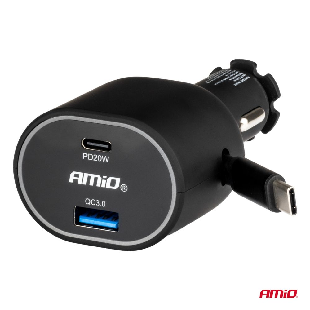Amio - ΦΟΡΤΙΣΤΗΣ ΑΝΑΠΤΗΡΑ ΜΕ 2 ΘΥΡΕΣ USB-C 20W+USB-A QUICK CHARGE 3.0 ΜΕ ΚΑΛΩΔΙΟ USB-C 30W ΜΑΥΡΟ - 1 Τεμ. (04176/AM)