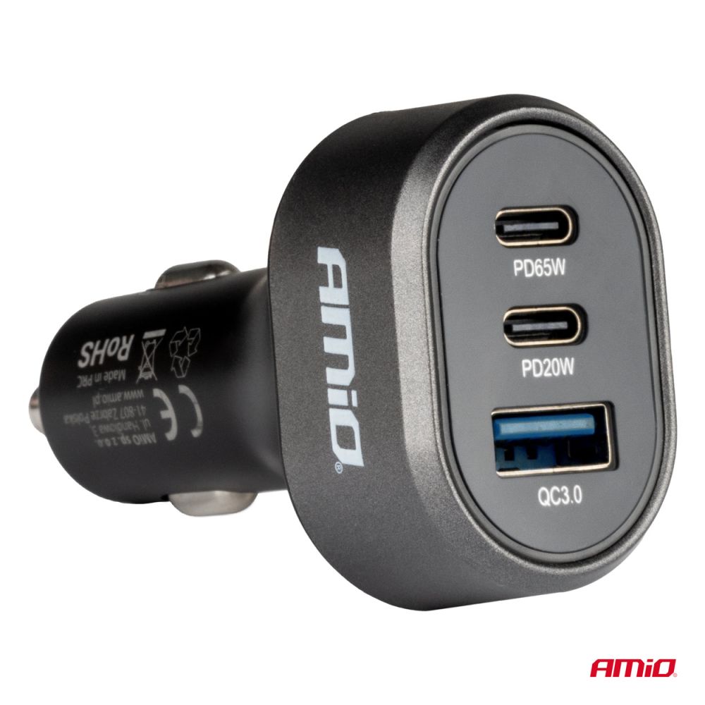 Amio - ΦΟΡΤΙΣΤΗΣ ΑΝΑΠΤΗΡΑ ΜΕ 3 ΘΥΡΕΣ 2xUSB-C 65W/20W+USB-A QUICK CHARGE 3.0 ΜΑΥΡΟ - 1 Τεμ. (04177/AM)