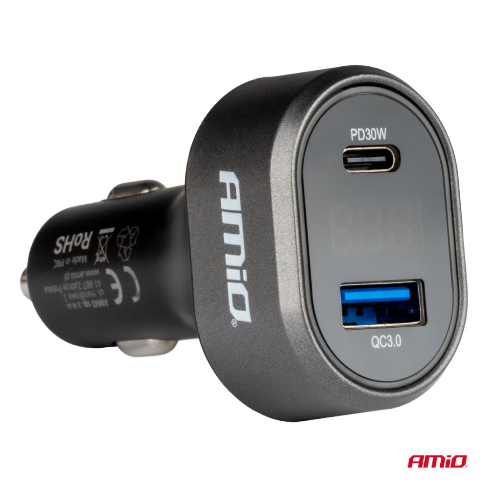 Amio - ΦΟΡΤΙΣΤΗΣ ΑΝΑΠΤΗΡΑ ΜΕ 2 ΘΥΡΕΣ USB-C+USB-A QUICK CHARGE 3.0 30W ΜΕ ΒΟΛΤΟΜΕΤΡΟ ΜΑΥΡΟ - 1 Τεμ. (04178/AM)