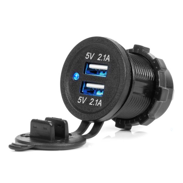 ΠΡΙΖΑ ΜΕ 2 ΘΥΡΕΣ USB ΚΑΙ ΚΑΠΑΚΙ ΜΑΥΡΗ 12/24V 4.2A ΑΔΙΑΒΡΟΧΗ ΜΕ ΜΠΛΕ LED ΦΩΣ ΕΝΔΕΙΞΗΣ  AMIO - 1 ΤΕΜ.