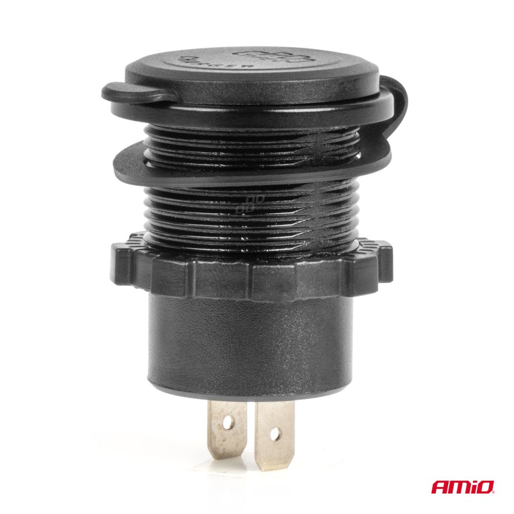 Amio - ΠΡΙΖΑ ΜΕ 2 ΘΥΡΕΣ USB ΚΑΙ ΚΑΠΑΚΙ 12/24V QUICK CHARGE 3.0 ΑΔΙΑΒΡΟΧΗ ΜΕ ΚΟΚΚΙΝΟ LED ΦΩΣ ΜΑΥΡΗ - 1 τεμ. (04221/AM)
