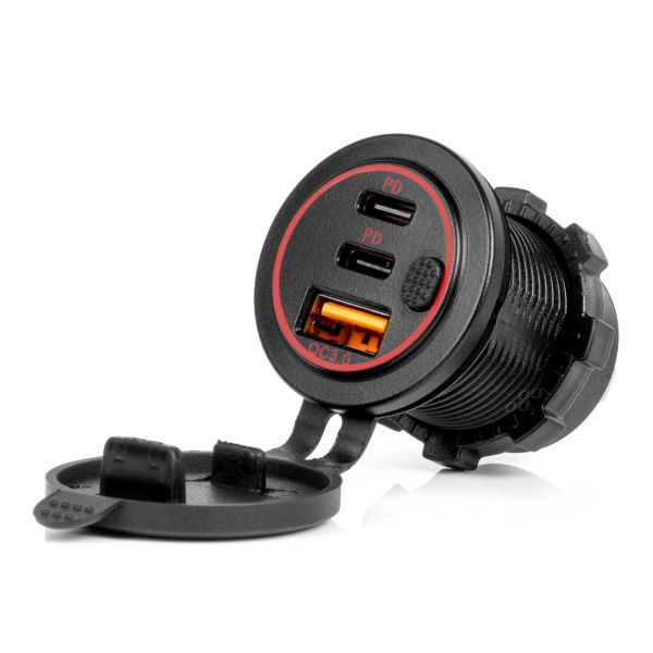 ΠΡΙΖΑ ΜΕ 3 ΘΥΡΕΣ(USB+2xUSB-C) ΜΕ ΔΙΑΚΟΠΤΗ ΚΑΙ ΚΑΠΑΚΙ 12/24V QUICK CHARGE 3.0 ΑΔΙΑΒΡΟΧΗ ΜΑΥΡΗ AMIO - 1 Τεμ.