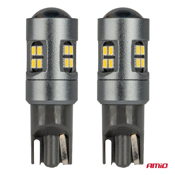 ΛΑΜΠΑΚΙΑ T10 W5W 12V/24V LED CAN-BUS 16xSMD 2016 ΛΕΥΚΟ ΦΩΣ 5.500K (ΣΕ ΧΡΩΜΑ ΧΡΩΜΙΟΥ) AMIO -  2 ΤΕΜ.