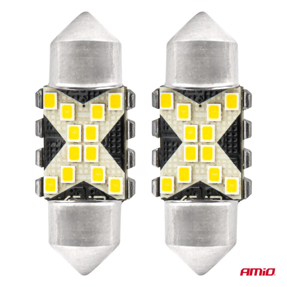 Amio - ΛΑΜΠΑΚΙΑ ΠΛΑΦΟΝΙΕΡΑΣ 31mm 12/24V C5W 5500K 12xSMD 2016 CAN-BUS FESTOON (ΛΕΥΚΟ) - 2 ΤΕΜ. (04235/AM)