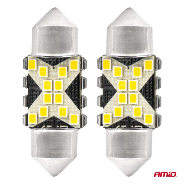 ΛΑΜΠΑΚΙΑ ΠΛΑΦΟΝΙΕΡΑΣ 31mm 12/24V C5W 5500K 12xSMD 2016 CAN-BUS FESTOON (ΛΕΥΚΟ) ΑΜΙΟ - 2 ΤΕΜ.