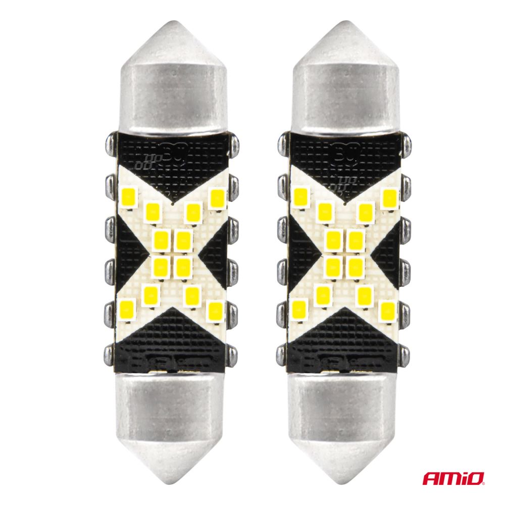 Amio - ΛΑΜΠΑΚΙΑ ΠΛΑΦΟΝΙΕΡΑΣ 36mm 12/24V C5W 5500K 12xSMD 2016 CAN-BUS FESTOON (ΛΕΥΚΟ) - 2 ΤΕΜ. (04236/AM)