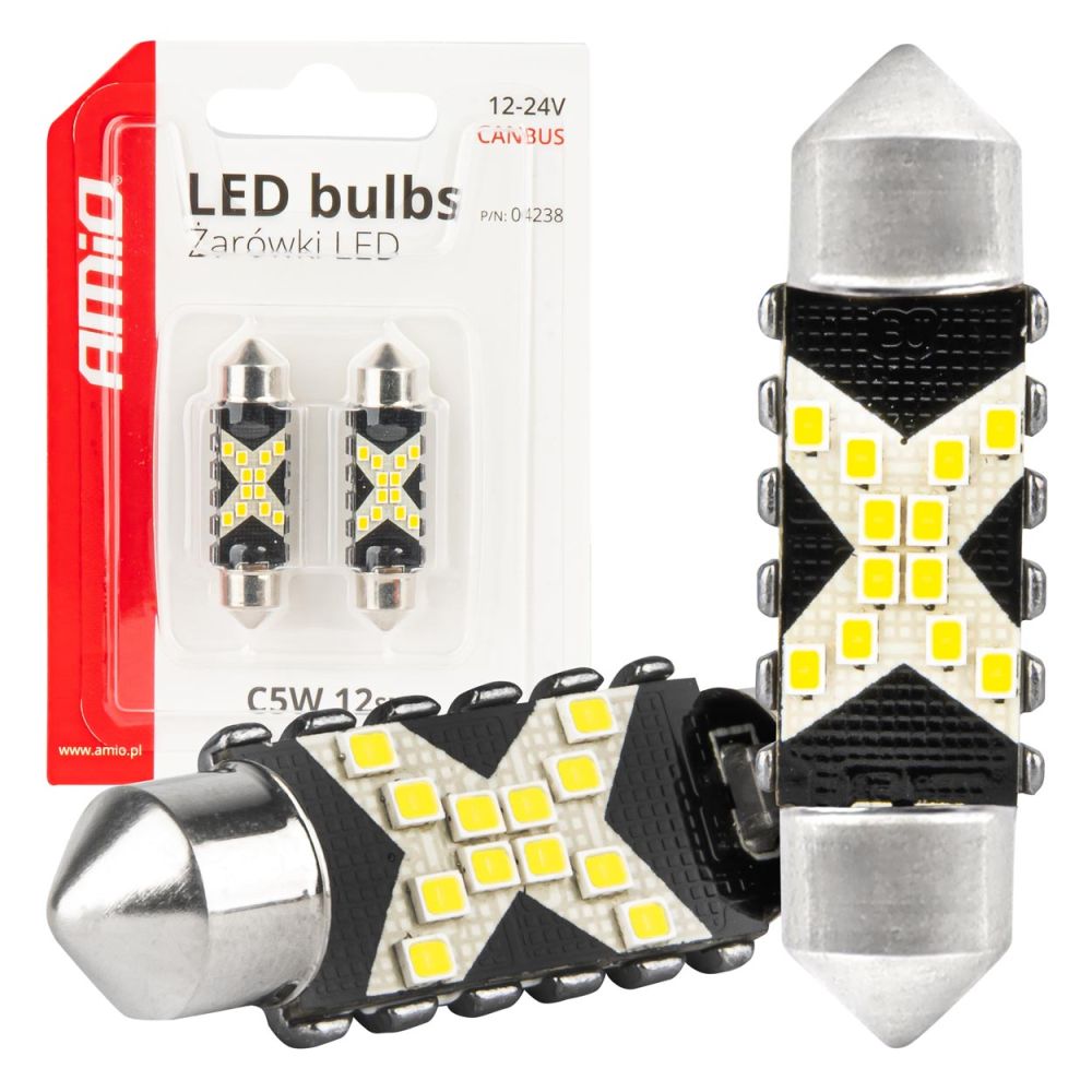 Amio - ΛΑΜΠΑΚΙΑ ΠΛΑΦΟΝΙΕΡΑΣ 41mm 12/24V C5W 5500K 12xSMD 2016 CAN-BUS FESTOON (ΛΕΥΚΟ) - 2 ΤΕΜ. (04238/AM)