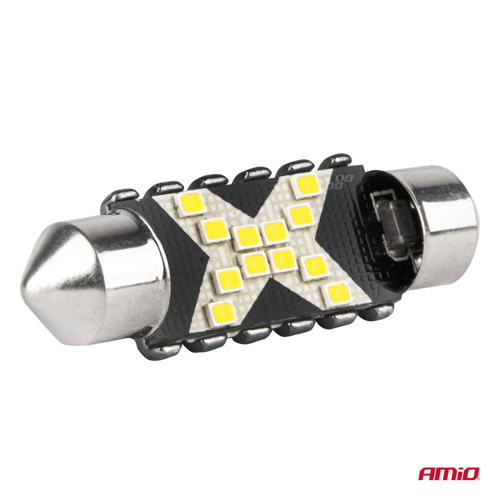 Amio - ΛΑΜΠΑΚΙΑ ΠΛΑΦΟΝΙΕΡΑΣ 41mm 12/24V C5W 5500K 12xSMD 2016 CAN-BUS FESTOON (ΛΕΥΚΟ) - 2 ΤΕΜ. (04238/AM)