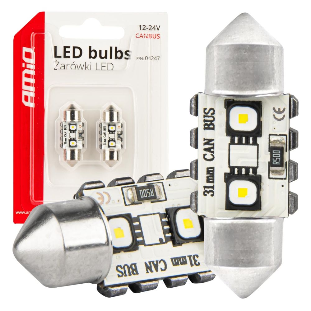 Amio - ΛΑΜΠΑΚΙΑ ΠΛΑΦΟΝΙΕΡΑΣ 31mm 12/24V C5W 5500K 12xSMD 3838 CAN-BUS FESTOON (ΛΕΥΚΟ) - 2 ΤΕΜ. (04247/AM)