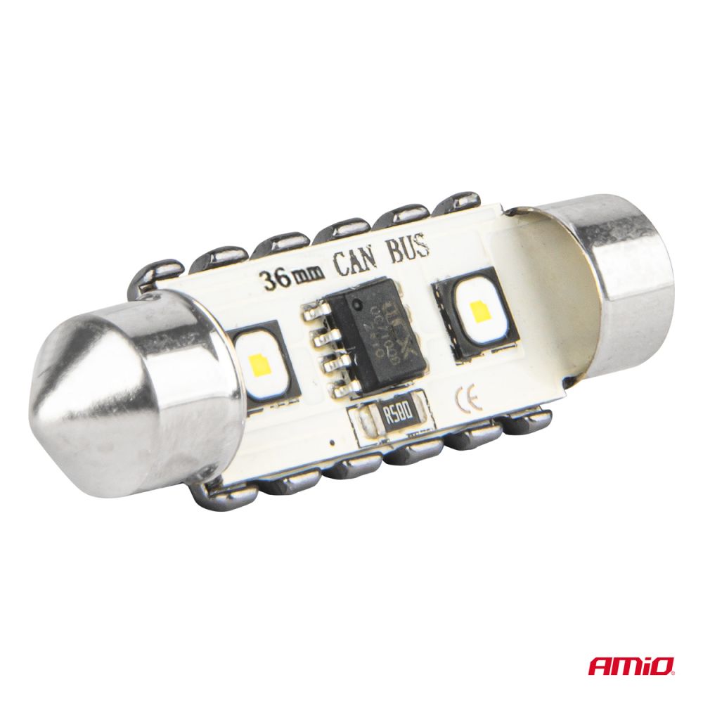 Amio - ΛΑΜΠΑΚΙΑ ΠΛΑΦΟΝΙΕΡΑΣ 36mm 12/24V C5W 5500K 12xSMD 3838 CAN-BUS FESTOON (ΛΕΥΚΟ) - 2 ΤΕΜ. (04248/AM)