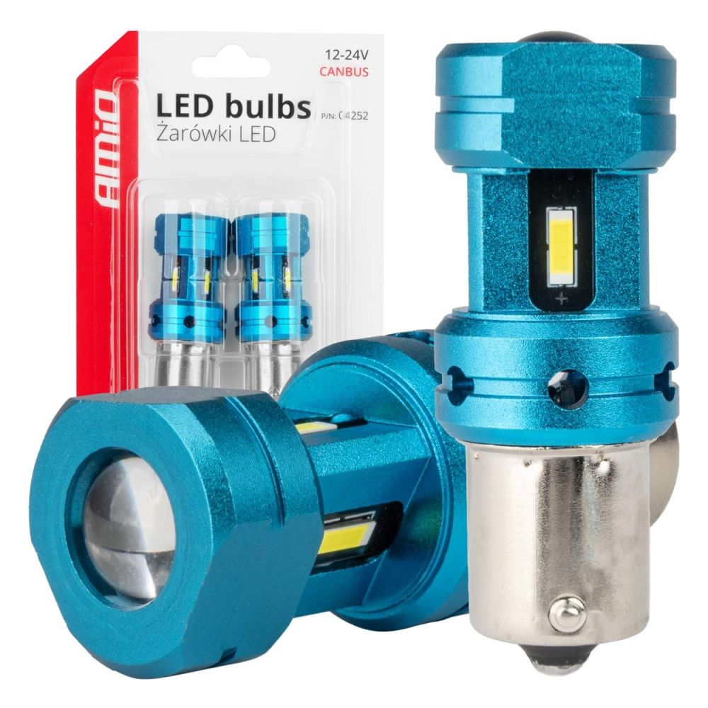 Amio - Λάμπες LED Αυτοκινήτου CANBUS 1156 BA15S P21W 4SMD 1860 6000K Λευκή – Universal 12V/24V - 2 Τεμ. (04252/AM)