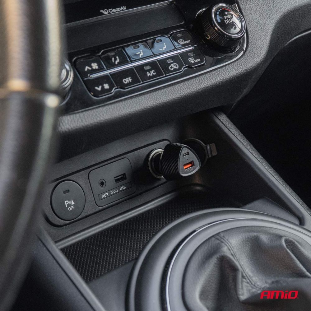 Amio - ΦΟΡΤΙΣΤΗΣ ΑΝΑΠΤΗΡΑ ΜΕ 2 ΘΥΡΕΣ USB-A QUICK CHARGE+USB-C 38W ΜΑΥΡΟ - 1 Τεμ. (04283/AM)