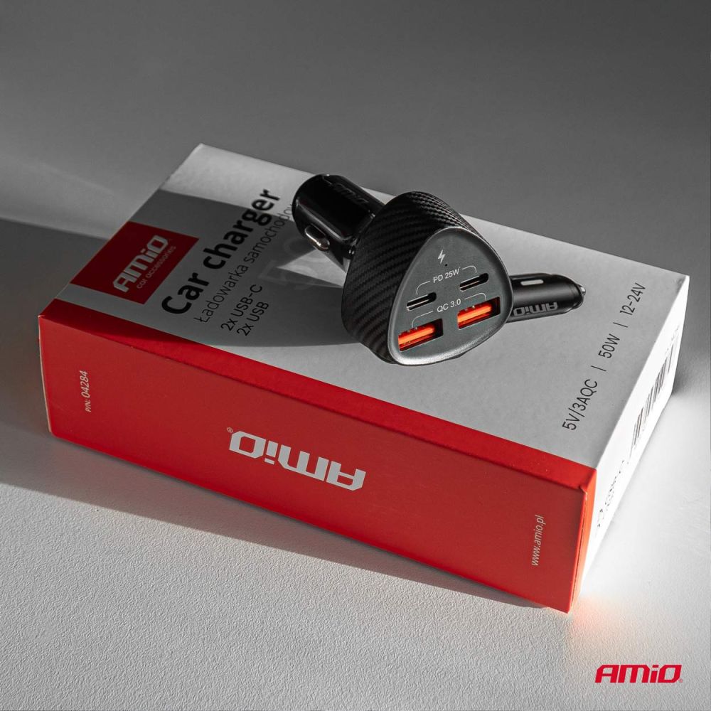 Amio - ΦΟΡΤΙΣΤΗΣ ΑΝΑΠΤΗΡΑ ΜΕ 4 ΘΥΡΕΣ 2xUSB-A+2xUSB-C 50W ΜΑΥΡΟ - 1 Τεμ. (04284/AM)