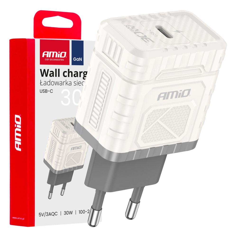 Amio - ΦΟΡΤΙΣΤΗΣ ΜΕ ΟΙΚΙΑΚΗ ΠΡΙΖΑ ΜΕ 1 ΘΥΡΑ USB-C 30W 100-240V ΛΕΥΚΟ - 1 Τεμ. (04285/AM)