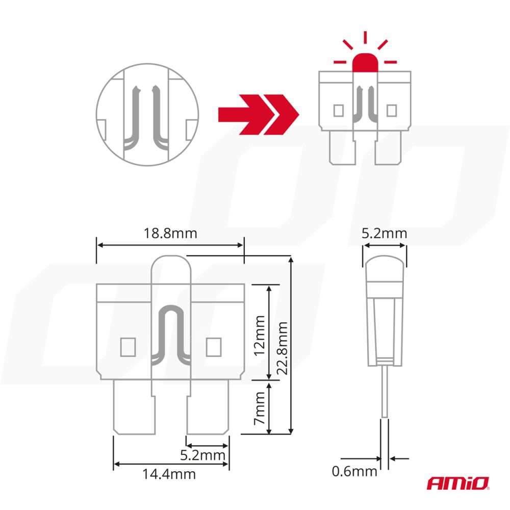 Amio - Ασφάλειες Standard Blade (Μαχαιρωτές) με LED Ένδειξη Καμένης Ασφάλειας & Εργαλείο Αφαίρεσης για Άμεση Διάγνωση Ηλεκτρικής Βλάβης OE - 10 Τεμ. (04341/AM)