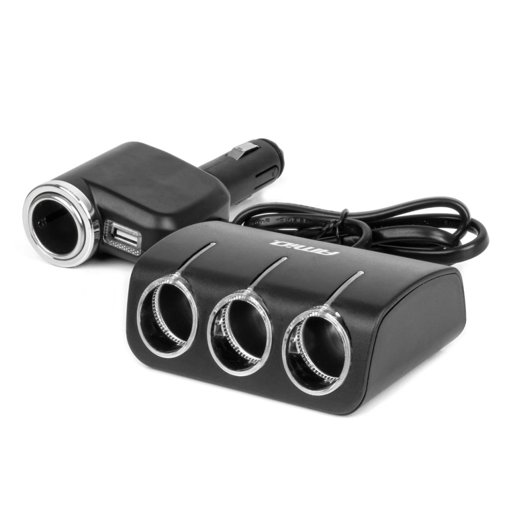 Amio - ΑΝΤΑΠΤΟΡΑΣ ΑΝΑΠΤΗΡΑ 12/24V 120W ΜΑΥΡΟΣ/3 ΘΕΣΕΙΣ/1xUSB-A/ΜΕ ΥΠΟΔΟΧΗ ΑΝΑΠΤΗΡΑ ΑΥΤΟΚΙΝΗΤΟΥ/ΚΑΛΩΔΙΟ 80cm - 1 Τεμ. (04360/AM)