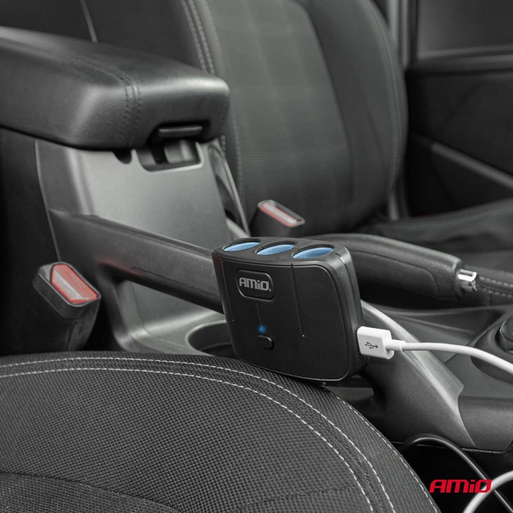 Amio - ΑΝΤΑΠΤΟΡΑΣ ΑΝΑΠΤΗΡΑ 12/24V 100W ΜΑΥΡΟΣ/3 ΘΕΣΕΙΣ/2xUSB-A /ΚΟΥΜΠΙ ON-OFF/ΚΑΛΩΔΙΟ 70cm - 1 Τεμ. (04362/AM)