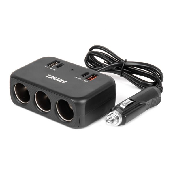 ΑΝΤΑΠΤΟΡΑΣ ΑΝΑΠΤΗΡΑ 12/24V 120W ΜΑΥΡΟΣ/3 ΘΕΣΕΙΣ/1xUSB-A+1xUSB-C QC 4.0 ΤΑΧΕΙΑΣ ΦΟΡΤΙΣΗΣ/ΚΑΛΩΔΙΟ 80cm AMIO - 1 Τεμ.