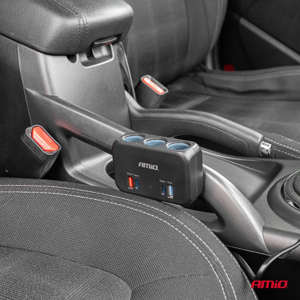 Amio - ΑΝΤΑΠΤΟΡΑΣ ΑΝΑΠΤΗΡΑ 12/24V 120W ΜΑΥΡΟΣ/3 ΘΕΣΕΙΣ/1xUSB-A+1xUSB-C QC 4.0 ΤΑΧΕΙΑΣ ΦΟΡΤΙΣΗΣ/ΚΑΛΩΔΙΟ 80cm - 1 Τεμ. (04365/AM)