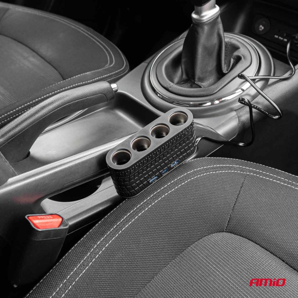 Amio - ΑΝΤΑΠΤΟΡΑΣ ΑΝΑΠΤΗΡΑ 12/24V 120W ΜΑΥΡΟΣ - 4 ΘΕΣΕΙΣ - 2xUSB-A + 1xUSB-C - ΚΑΛΩΔΙΟ 80cm - 1 Τεμ. (04367/AM)