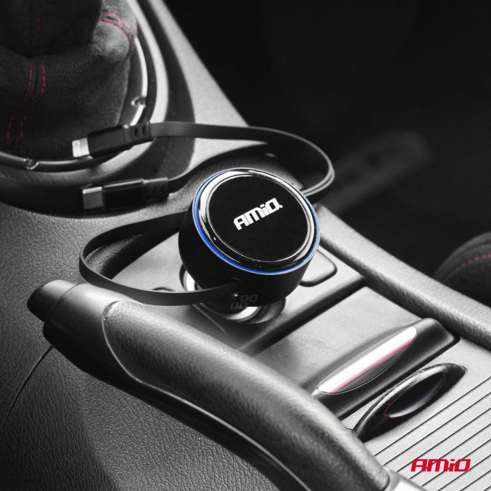 Amio - ΦΟΡΤΙΣΤΗΣ ΑΝΑΠΤΗΡΑ 12/24V ΜΕ 1ΘΥΡΑ USB-C 60W ΤΑΧΕΙΑΣ ΦΟΡΤΙΣΗΣ ΜΕ ΕΝΣΩΜΑΤΩΜΕΝΟ ΚΑΛΩΔΙΟ USB C+APPLE LIGHTING - 1 Τεμ. (04370/AM)