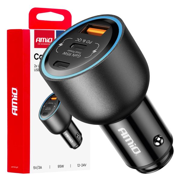 ΦΟΡΤΙΣΤΗΣ ΑΝΑΠΤΗΡΑ 12/24V ΜΕ 2 ΘΥΡΕΣ USB-C/USB-A 95W 5V/3A ΤΑΧΕΙΑΣ ΦΟΡΤΙΣΗΣ ΑΛΟΥΜΙΝΙΟ/ΜΑΥΡΟΣ ΑΜΙΟ - 1 Τεμ.