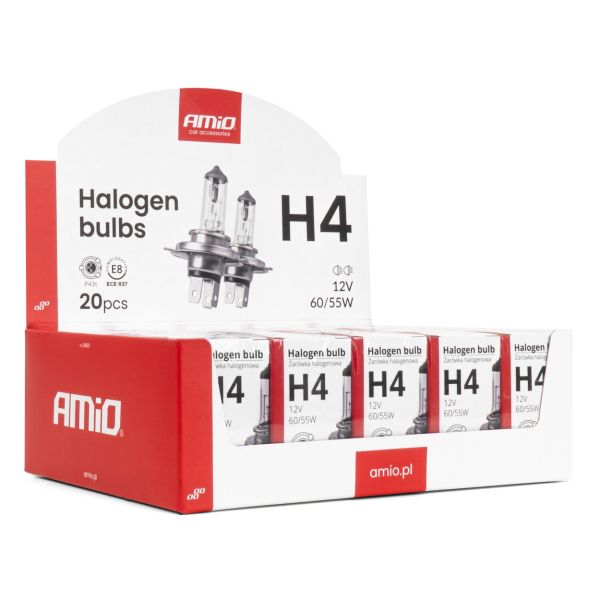 Amio Σετ Λαμπτήρων Αλογόνου H4 12V 60/55W με UV Φίλτρο (E8) 20τεμ. (04401/AM)