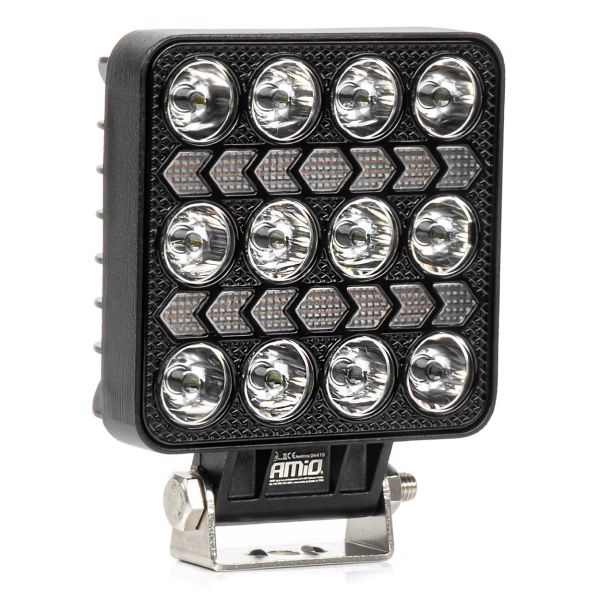 Amio - LED Λάμπα Εργασίας 36W 3600lm 6500K με Προειδοποιητικό Φως – 9–36V (Λευκό + Κίτρινο) Spot Αλουμινένια - 1 τεμ. - (04419/AM)