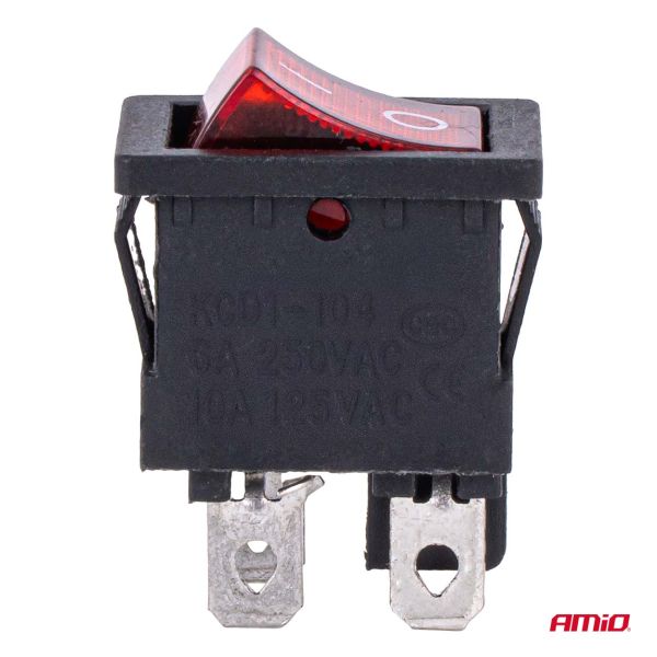 Amio - Διακόπτης ON/OFF τάση λειτουργίας 250V ένταση 6A με κόκκινο φωτισμό για Επιβατικά Αυτοκίνητα και Ηλεκτρολογικές Εφαρμογές - 1 τεμ. (04439/AM)