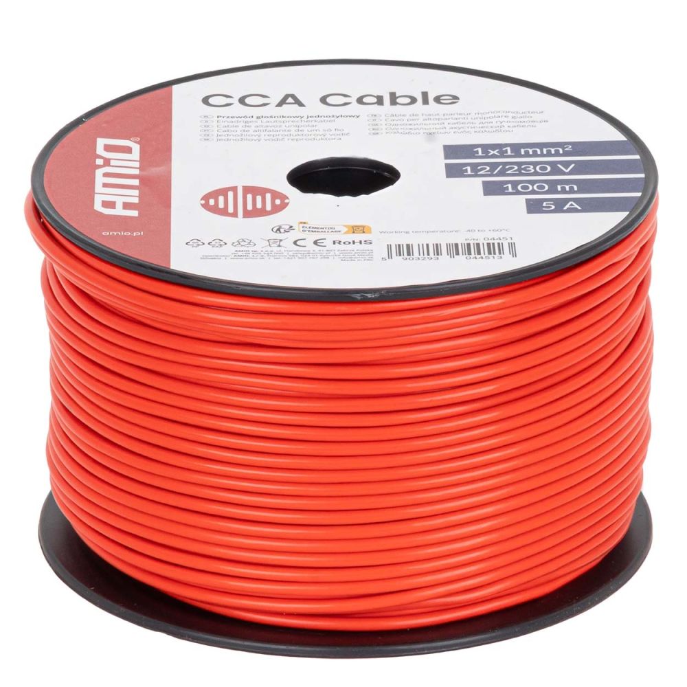 Amio - Μονόκλωνο Καλώδιο Εγκατάστασης CCA 1×1mm² 100m – 12/230V - 1 τεμ. (04451/AM)