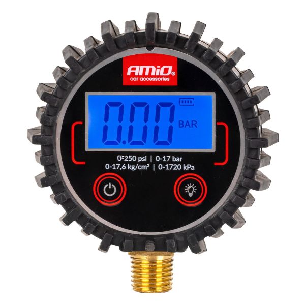 Amio - Ψηφιακό Μανόμετρο Πίεσης 17 bar με Λαστιχένια Προστασία - 1τεμ. (04463/AM)