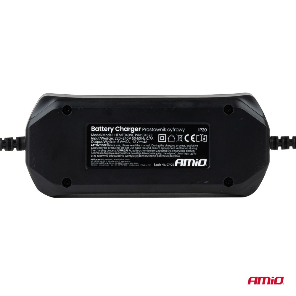 Amio - Φορτιστής Μπαταρίας Ψηφιακός DBC-4A WET AGM GEL τάση λειτουργίας 6/12V ένταση ρεύματος 4A για Επιβατικά Αυτοκίνητα και Μοτοσυκλέτες - 1 τεμ. (04523/AM)